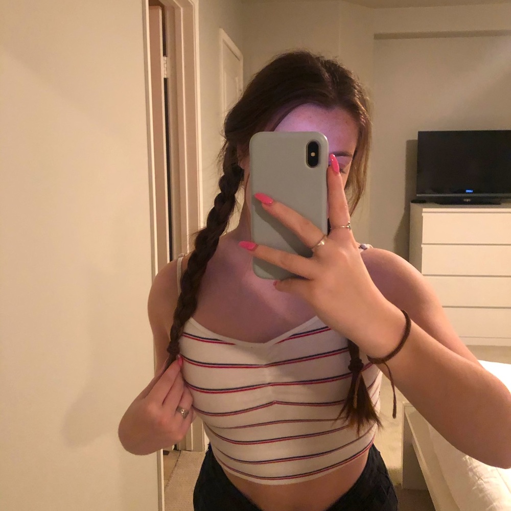 red, white, and blue stripe tank top